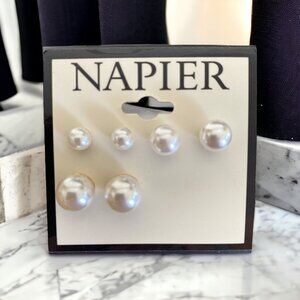 NAPIER 3 Pair  Faux Pearl Ball Earrings-NWT